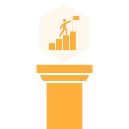 Achievement Pillar with an icon that shows a person walking up steps and reaching for a flag