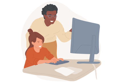 Teacher and student viewing career option on a computer